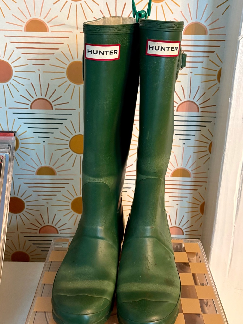 Vintage Green Tall Original Hunter Rain Boots - Picture 3 of 5